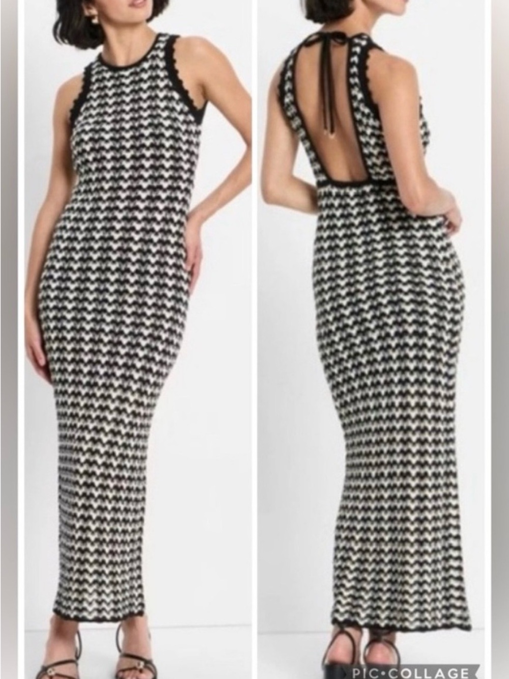 Future Collective Black & White Knit Maxi Dress - Open Back